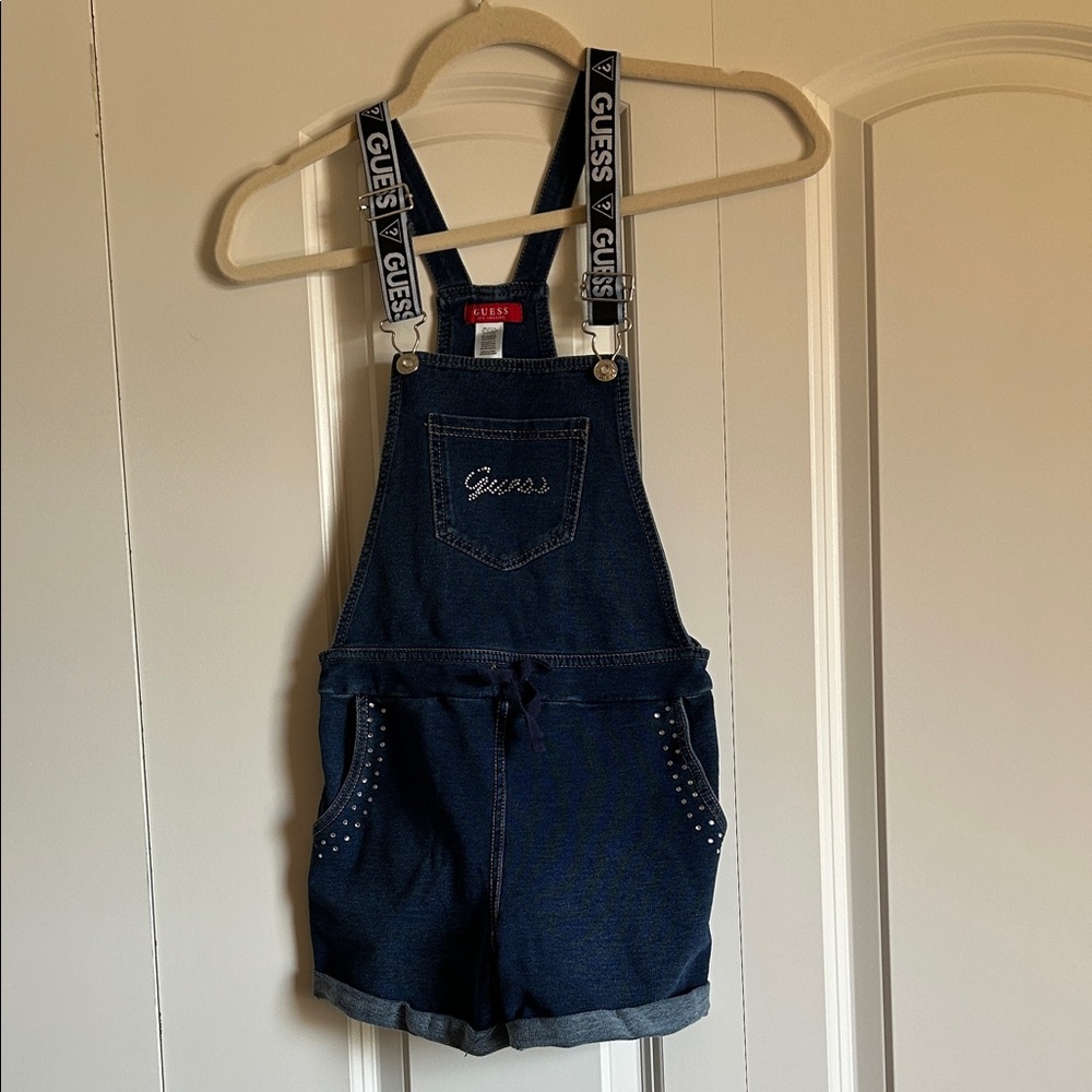 Guess Dark Blue Denim Overalls with Logo Straps